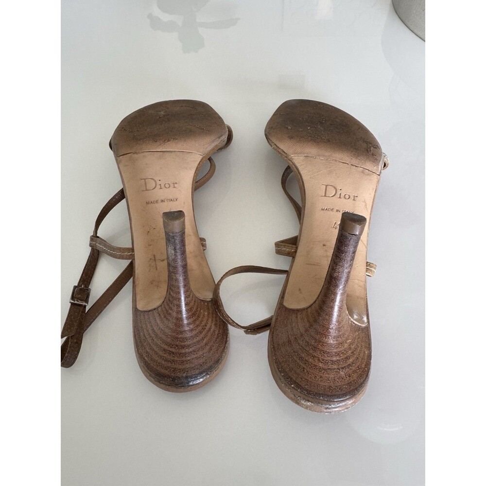 Christian Dior Vintage Galliano CD Charm Brown Leather Strappy Heels EU 41 Shoes - Picture 7 of 9